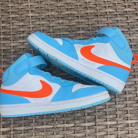 Nike Little Kid Court Borough Mid 2 Sneakers Neon Orange and Blue Boys Size 3 - Picture 6 of 10